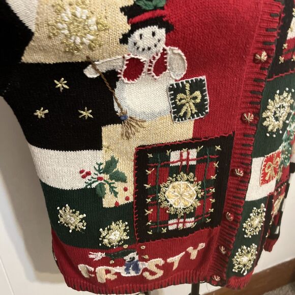 Vtg Y2K Tiara Womens Size 1X Knitted Christmas Sweater Rami Cotton Button Front - Picture 2 of 11